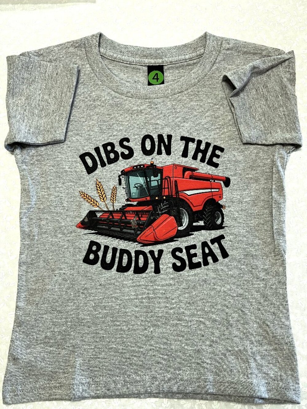 Combine Gray T shirt Size: 4 toddler HTV Vinyl "Dibs on the Buddy Seat"